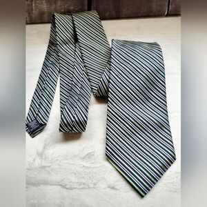 Nautica Silk Necktie Tie Blue Gray Green Stripes Preppy Made in USA